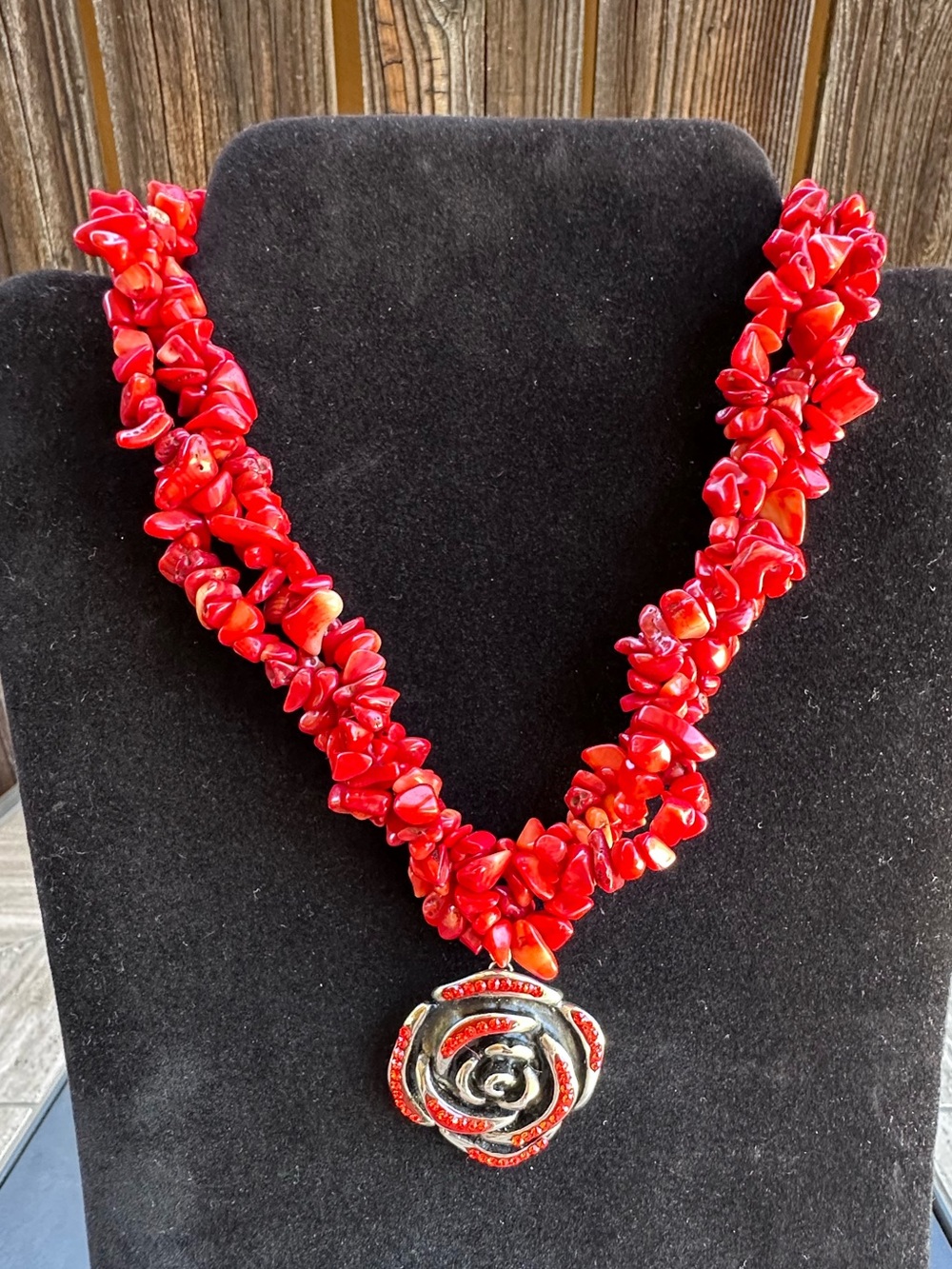 Red Coral Rose Necklace Whimsygoth Bold Statement Jewelry Multi-strand